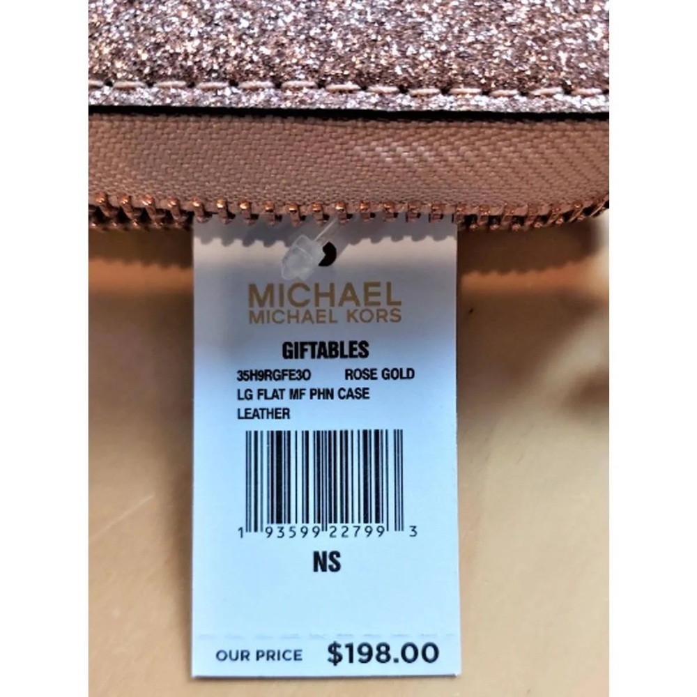 MICHAEL KORS *NWT* Jet Set MF Phone Case Wallet Wristlet Glitter Rose Gold - Picture 9 of 10